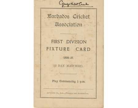 BARBADOS CRICKET SEASON 1936-37 (FIXTURE CARD)