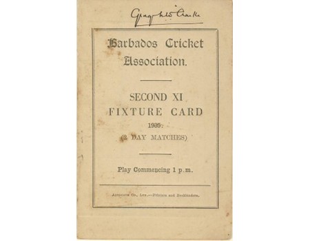BARBADOS CRICKET SEASON 1935 (SECOND XI FIXTURE CARD)
