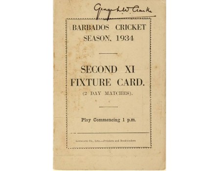 BARBADOS CRICKET SEASON 1934 (2ND XI FIXTURE CARD)