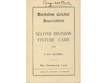 BARBADOS CRICKET SEASON 1938 (2ND DIVISION FIXTURE CARD)