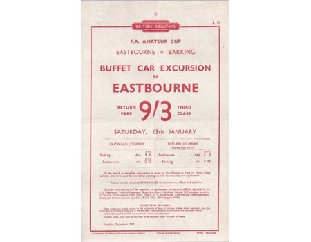 EASTBOURNE V BARKING 1950 (RAILWAY HANDBILL)