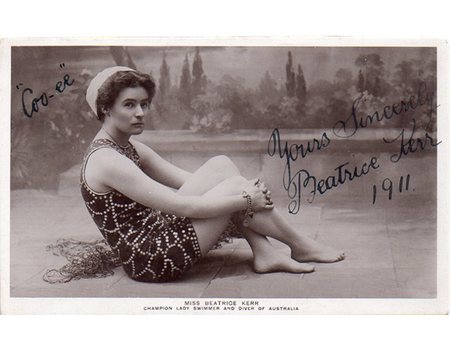 BEATRICE KERR (CHAMPION AUSTRALIAN SWIMMER) 1911 SIGNED POSTCARD