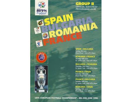 SPAIN V BULGARIA & ROMANIA V FRANCE 1996 (EURO 96 GROUP B) FOOTBALL PROGRAMME