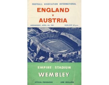 ENGLAND V AUSTRIA 1962 FOOTBALL PROGRAMME