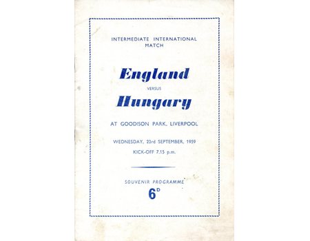 ENGLAND U23 V HUNGARY U23 1959 FOOTBALL PROGRAMME