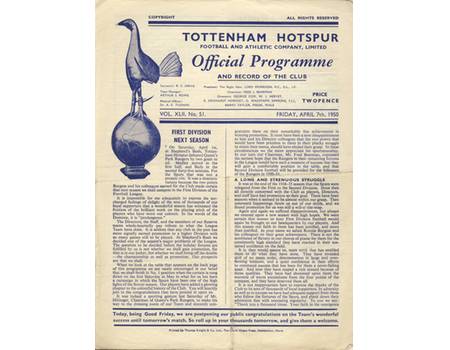TOTTENHAM HOTSPUR V HULL CITY 1949-50 FOOTBALL PROGRAMME