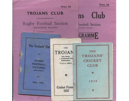 TROJANS RUGBY AND CRICKET CLUB (HAMPSHIRE) 1930S FIXTURES CARDS AND PROGRAMMES