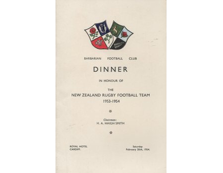 BARBARIANS V NEW ZEALAND 1954 DINNER MENU 