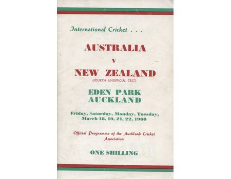 NEW ZEALAND V AUSTRALIA 1960 ( 4TH UNOFFICIAL TEST, EDEN PARK) CRICKET PROGRAMME