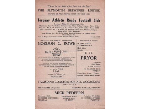 TORQUAY ATHLETIC RFC V OLD CRANLEIGHANS RFC 1960