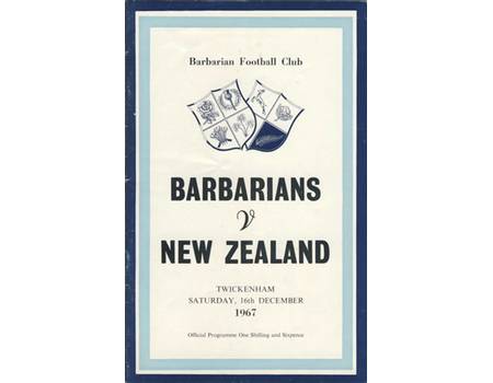 BARBARIANS V NEW ZEALAND 1967 RUGBY PROGRAMME
