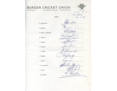 BORDER CRICKET UNION 1983
