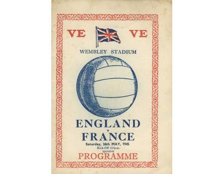 ENGLAND V FRANCE 1945 (SOUVENIR CARD) FOOTBALL PROGRAMME