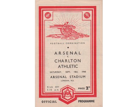 ARSENAL V CHARLTON ATHLETIC 1948-49 FOOTBALL PROGRAMME