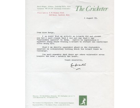 JIM SWANTON 1978 CRICKET LETTER