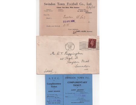 SWINDON TOWN V EXETER CITY 1939 SELECTION CARD & PASS