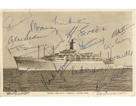 ENGLAND 1954-55 SIGNED POSTCARD - ASHES CRICKET TOUR