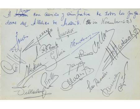ATLETICO MADRID (ECWC WINNERS) 1962 SIGNED ALBUM PAGE