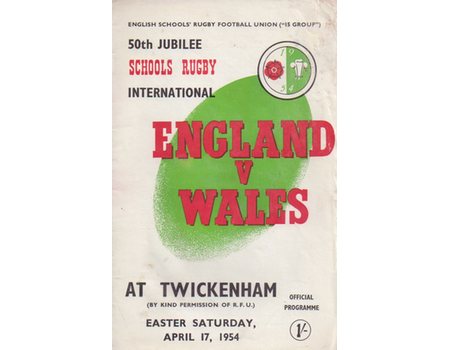 ENGLAND V WALES 1954 (SCHOOLS RUGBY)