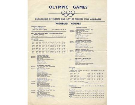 LONDON OLYMPICS 1948 (PROGRAMME OF EVENTS)