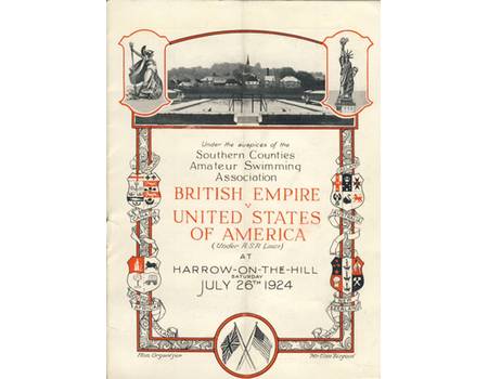 BRITISH EMPIRE V UNITED STATES OF AMERICA 1924 SWIMMING PROGRAMME - INCLUDING JOHNNY WEISMULLER