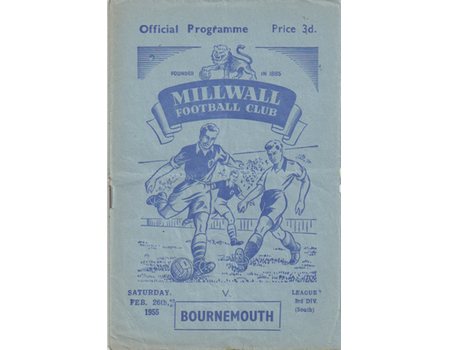 MILLWALL V BOURNEMOUTH 1955 FOOTBALL PROGRAMME