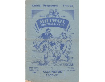 MILLWALL V ACCRINGTON STANLEY 1954 FOOTBALL PROGRAMME