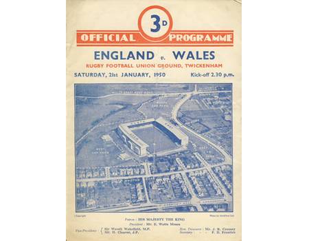 ENGLAND V WALES 1950 (WALES GRAND SLAM) RUGBY PROGRAMME