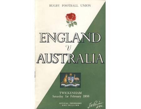 ENGLAND V AUSTRALIA 1958 RUGBY PROGRAMME