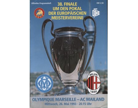 OLYMPIQUE MARSEILLE V AC MILAN 1993 (CHAMPIONS LEAGUE FINAL) FOOTBALL PROGRAMME