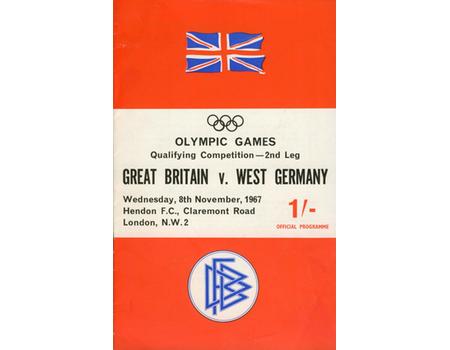 GREAT BRITAIN V WEST GERMANY OLYMPIC QUALIFIER AMATEUR INTERNATIONAL 1967 FOOTBALL PROGRAMME
