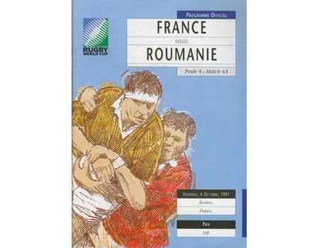 FRANCE V ROMANIA, RUGBY WORLD CUP 1991 rugby programme