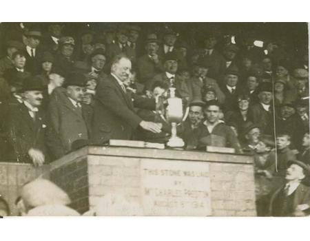 STANLEY SMITH (WAKEFIELD TRINITY) RECEIVING THE CHARITY CUP AT DEWSBURY 1920S