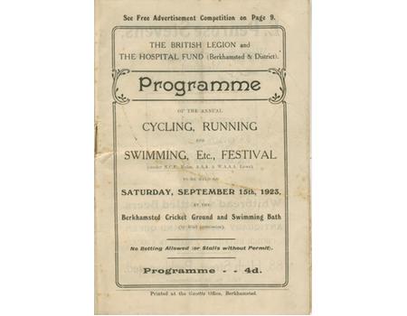 CYCLING, RUNNING AND SWIMMING ETC. FESTIVAL - BERKHAMSTEAD CRICKET CLUB 1923