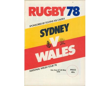 SYDNEY V WALES 1978 RUGBY PROGRAMME