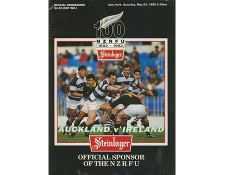 AUCKLAND V IRELAND 1992 RUGBY PROGRAMME