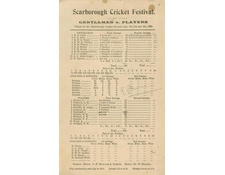 GENTLEMEN V PLAYERS 1938 CRICKET SCORECARD (SIGNED BY FARNES)