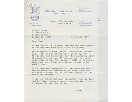 MIKE DENNESS (KENT & ENGLAND) SIGNED LETTER