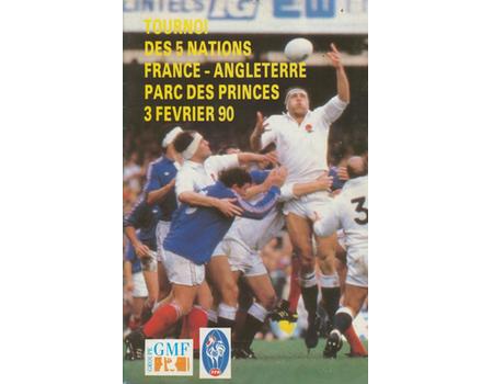 FRANCE V ENGLAND 1990 RUGBY PROGRAMME