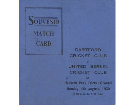 DARTFORD CC V UNITED BERLIN CC 1930 CRICKET SCORECARD
