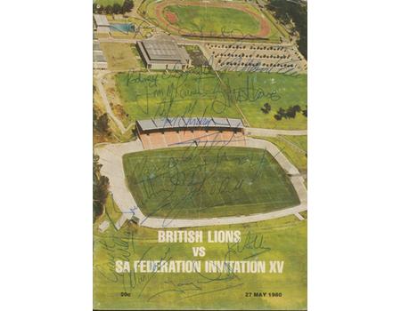 S.A. FEDERATION INVITATION XV V BRITISH LIONS 1980 RUGBY PROGRAMME (SIGNED BY 32 LIONS)
