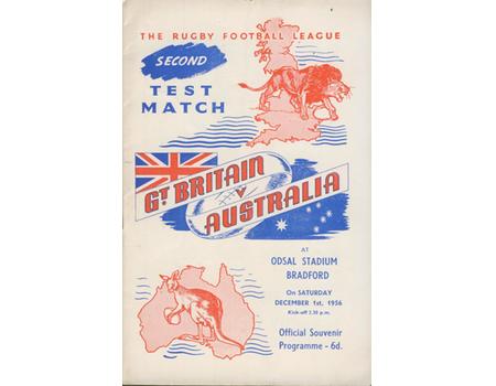 GREAT BRITAIN V AUSTRALIA 1956 (2ND TEST) RUGBY LEAGUE PROGRAMME