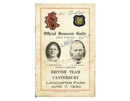 CANTERBURY V BRITISH LIONS 1930 SIGNED RUGBY PROGRAMME