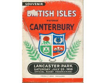 CANTERBURY V BRITISH ISLES 1959 RUGBY PROGRAMME
