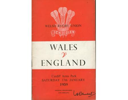 WALES V ENGLAND 1959 RUGBY UNION PROGRAMME