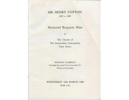 SIR HENRY COTTON - MEMORIAL REQUIEM MASS 1988 (ORDER OF SERVICE)