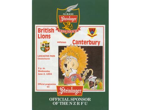 CANTERBURY V BRITISH ISLES 1993 RUGBY PROGRAMME