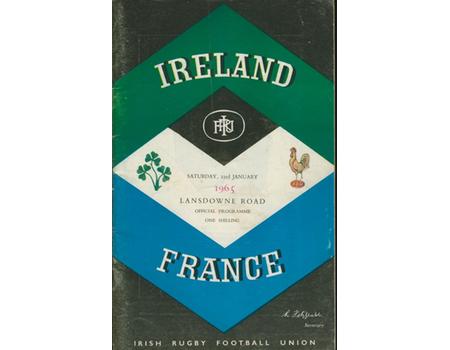 IRELAND V FRANCE 1965 RUGBY UNION PROGRAMME