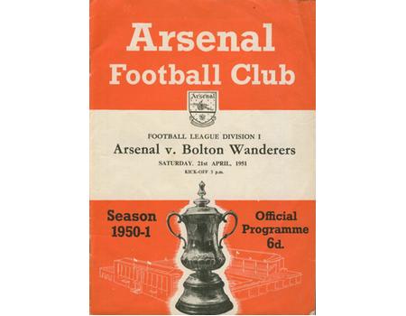ARSENAL V BOLTON WANDERERS 1951 FOOTBALL PROGRAMME