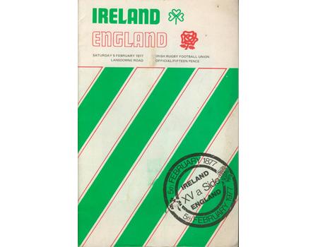 IRELAND V ENGLAND 1977 RUGBY PROGRAMME